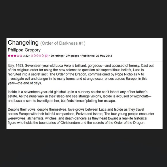 5/$12 Book Changeling Philippa Gregory Order of Darkness 1 HCDJ YA Historical - Picture 2 of 2